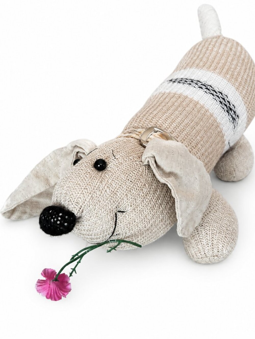 Handmade Smiling Dachshund Plush Toy Hug Pillow OOAK Knit Soft Dog Russia